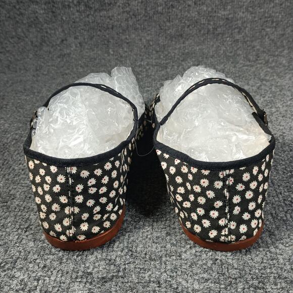 Hao Yu Mary Jane Shoes Womens Size 7 Black White Floral Daisy Print Strap China - Picture 5 of 9